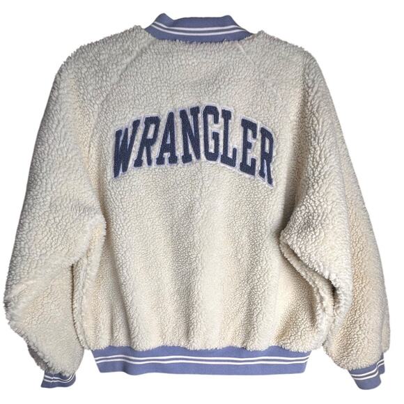 Wrangler Free People Varsity Teddy Sherpa Bomber Jacket Women Sz XL Lined Retro - Picture 1 of 16
